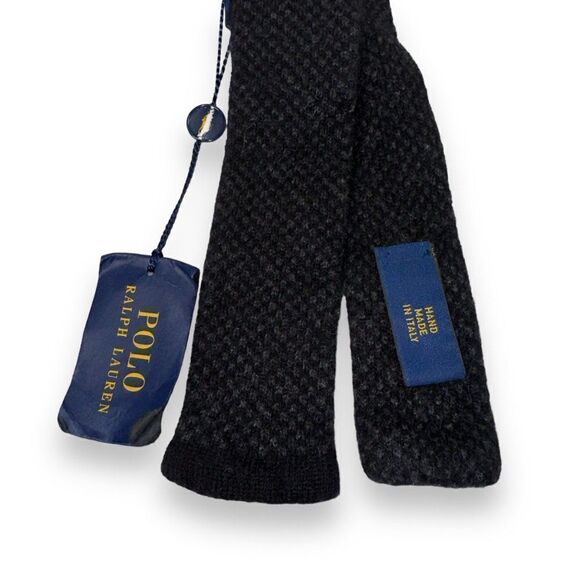 Polo Ralph Lauren 100% Cashmere Tie Black / Grey Made in Italy NWT - Picture 2 of 5